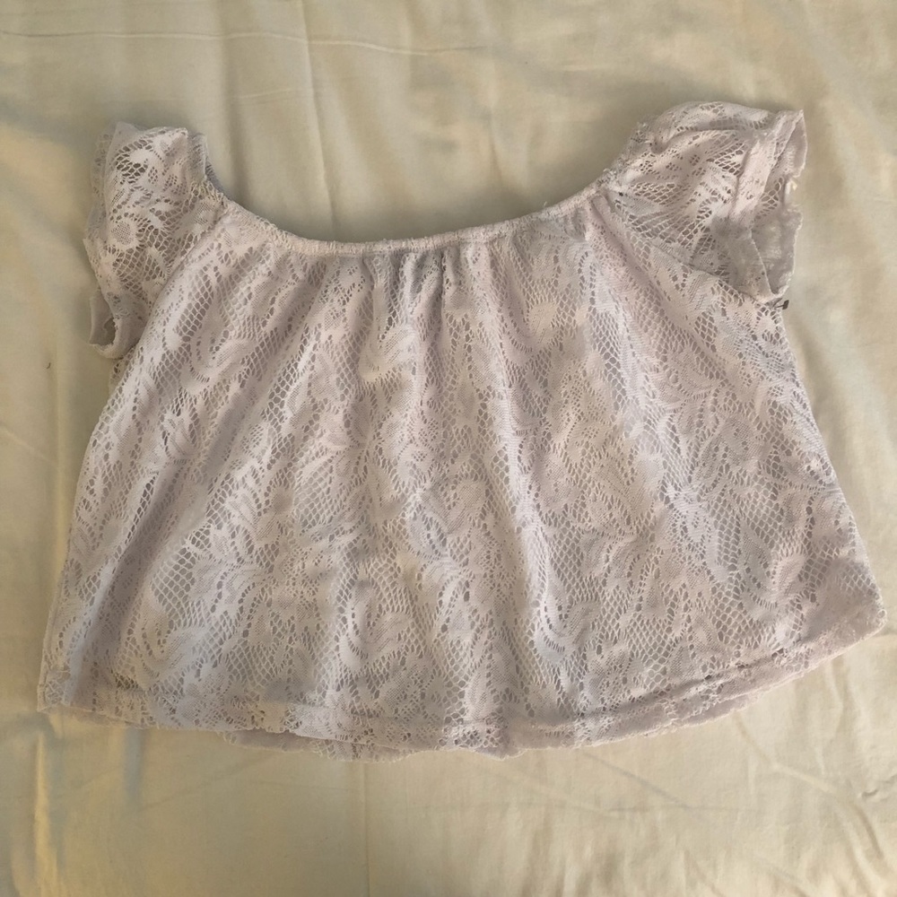 Medium Off The Shoulder White Lace Crop Top